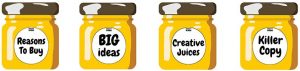 Four honey jars showcasing our copywriting qualities